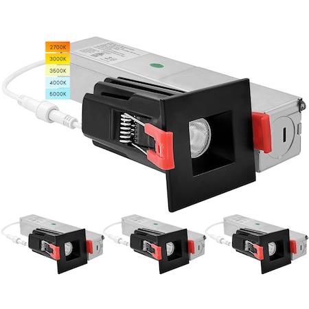 Luxrite 1 Inch Square LED Recessed Downlights 5 CCT Selectable 2700K5000K 7W 500LM Dimmable Black, 4PK LR23460 LR23463-4PK